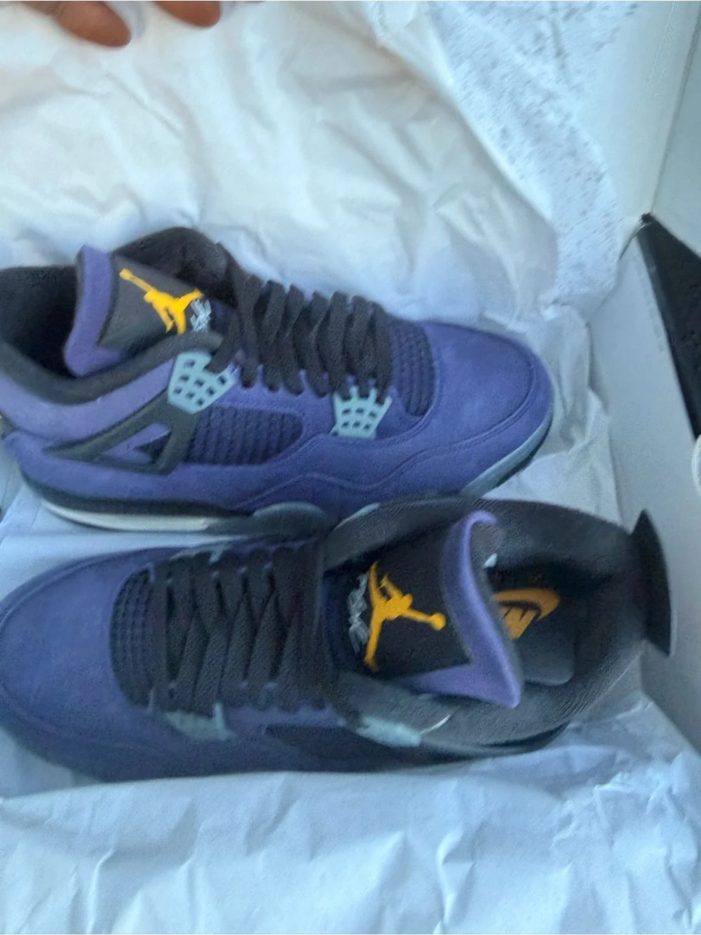 Jordan 4 Purple and Black High-Top Sneakers with Yellow Jumpman